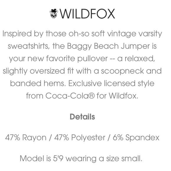 WILDFOX BAGGY BEACH JUMPER AND COCA COLA CAN’T BEAT THE FEELING NWT SWEATSHIRT - Picture 5 of 9